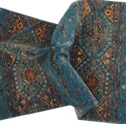 Full view of New Samarkand rug from Pakistan, 124 × 78 cm in Blue tones