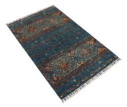 Corner detail of New Samarkand rug showing border pattern and Wool pile