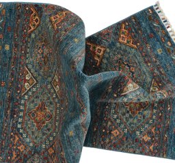 Full view of New Samarkand rug from Pakistan, 125 × 79 cm in Blue tones