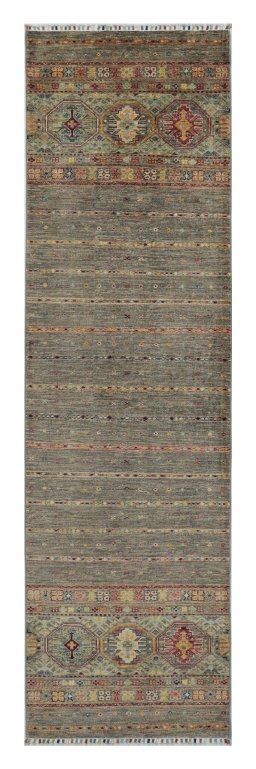 Full view of New Samarkand rug from Pakistan, 293 × 80 cm in Gray tones