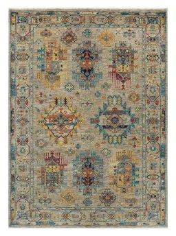 Full view of New Samarkand rug from Pakistan, 204 × 149 cm in Gray tones