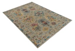 Corner detail of New Samarkand rug showing border pattern and Wool pile