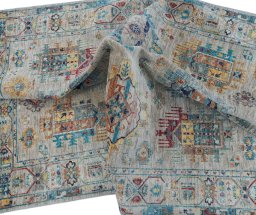Full view of New Samarkand rug from Pakistan, 204 × 149 cm in Gray tones