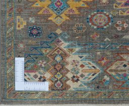Corner detail of New Samarkand rug showing border pattern and Wool pile