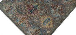 Backside of handmade New Samarkand rug showing knot structure and weave density