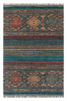 Full view of New Samarkand rug from Pakistan, 154 × 101 cm in Multi Color tones