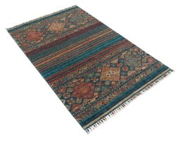 Corner detail of New Samarkand rug showing border pattern and Wool pile