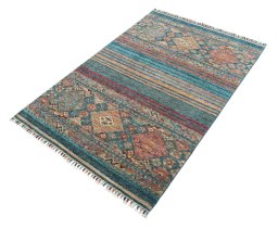 Close-up detail of New Samarkand rug from Pakistan showing Wool weave
