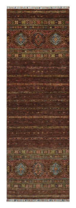 Full view of New Samarkand rug from Pakistan, 244 × 79 cm in Brown tones