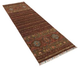 Corner detail of New Samarkand rug showing border pattern and Wool pile