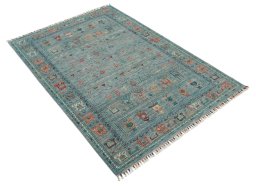 Corner detail of New Samarkand rug showing border pattern and Wool pile