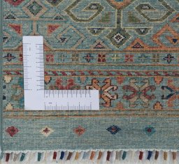 Corner detail of New Samarkand rug showing border pattern and Wool pile
