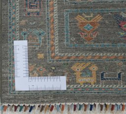Corner detail of New Samarkand rug showing border pattern and Wool pile