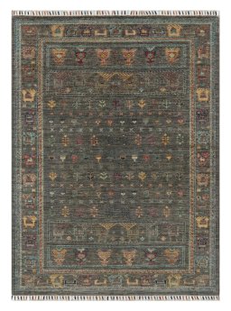 Full view of New Samarkand rug from Pakistan, 165 × 122 cm in Gray tones