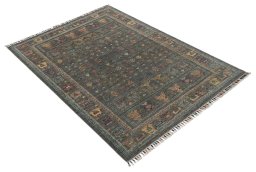 Corner detail of New Samarkand rug showing border pattern and Wool pile