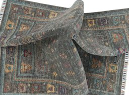 Full view of New Samarkand rug from Pakistan, 165 × 122 cm in Gray tones
