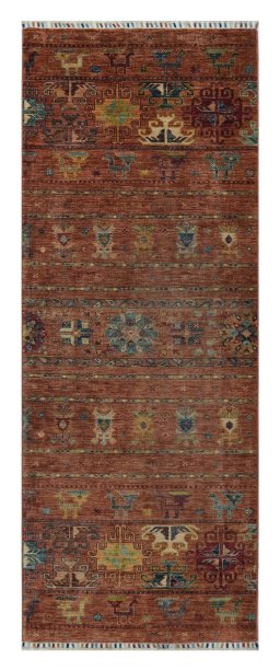 Full view of New Samarkand rug from Pakistan, 238 × 86 cm in Yellow tones