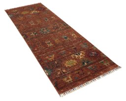 Corner detail of New Samarkand rug showing border pattern and Wool pile