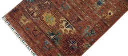 Backside of handmade New Samarkand rug showing knot structure and weave density