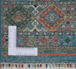 Corner detail of New Samarkand rug showing border pattern and Wool pile