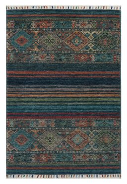 Full view of New Samarkand rug from Pakistan, 120 × 76 cm in Multi Color tones