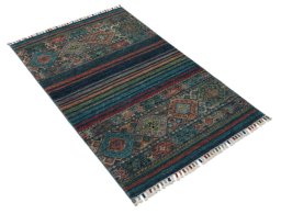 Corner detail of New Samarkand rug showing border pattern and Wool pile