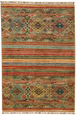Full view of New Samarkand rug from Pakistan, 148 × 102 cm in Multi Color tones