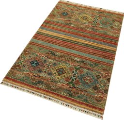 Corner detail of New Samarkand rug showing border pattern and Wool pile