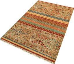 Corner detail of New Samarkand rug showing border pattern and Wool pile