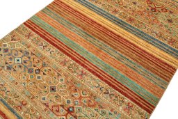 Backside of handmade New Samarkand rug showing knot structure and weave density
