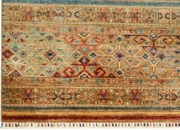 Full view of New Samarkand rug from Pakistan, 182 × 124 cm in Multi Color tones