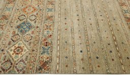 Corner detail of New Samarkand rug showing border pattern and Wool pile
