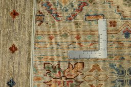 Backside of handmade New Samarkand rug showing knot structure and weave density