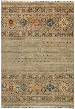 Full view of New Samarkand rug from Pakistan, 237 × 167 cm in Gray tones