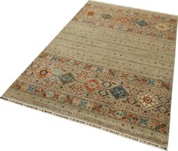 Corner detail of New Samarkand rug showing border pattern and Wool pile
