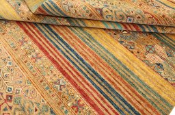 Corner detail of New Samarkand rug showing border pattern and Wool pile