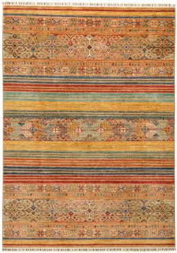 Full view of New Samarkand rug from Pakistan, 236 × 170 cm in Multi Color tones