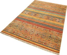 Corner detail of New Samarkand rug showing border pattern and Wool pile