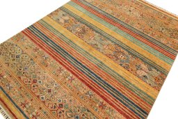 Backside of handmade New Samarkand rug showing knot structure and weave density