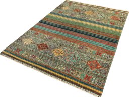 Corner detail of New Samarkand rug showing border pattern and Wool pile
