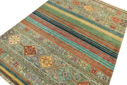 Backside of handmade New Samarkand rug showing knot structure and weave density
