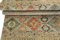 Full view of New Samarkand rug from Pakistan, 246 × 84 cm in Gray tones