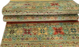 Corner detail of New Samarkand rug showing border pattern and Wool pile