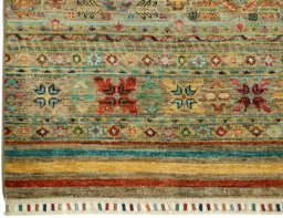 Full view of New Samarkand rug from Pakistan, 300 × 81 cm in Multi Color tones