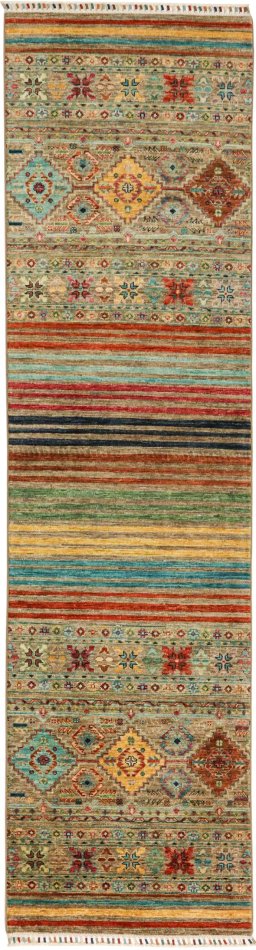Full view of New Samarkand rug from Pakistan, 300 × 79 cm in Multi Color tones