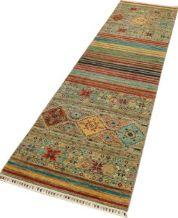 Corner detail of New Samarkand rug showing border pattern and Wool pile