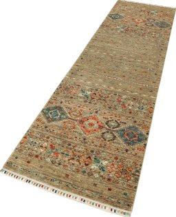 Corner detail of New Samarkand rug showing border pattern and Wool pile