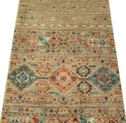 Backside of handmade New Samarkand rug showing knot structure and weave density