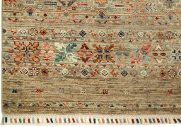 Full view of New Samarkand rug from Pakistan, 292 × 79 cm in Gray tones