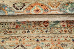 Corner detail of New Samarkand rug showing border pattern and Wool pile